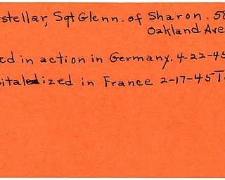 World War II, Vindicator, Glenn Marstellar, Sgt., Sharon, hospitalized, France, killed, Germany, 1945, Trumbull