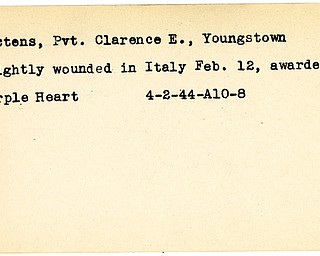 World War II, Vindicator, Clarence E. Martens, Pvt., Youngstown, wounded, Italy, awarded Purple Heart, 1944