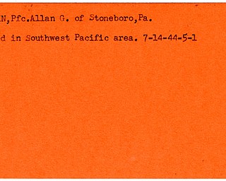 World War II, Vindicator, Allan G. Martin, Pfc., Stoneboro, Pennsylvania, killed, Southwest Pacific, 1944