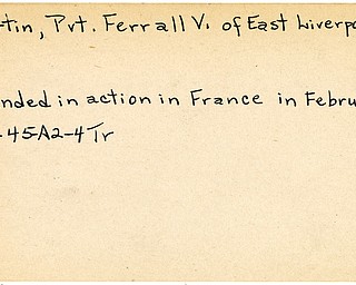 World War II, Vindicator, Ferrall V. Martin, Pvt., East Liverpool, wounded, France, 1945, Trumbull