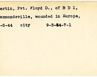World War II, Vindicator, Floyd D. Martin, Pvt., Hammondsville, wounded, Europe, 1944, City