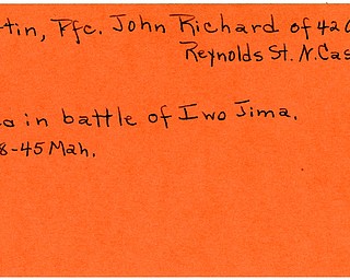 World War II, Vindicator, John Richard Martin, Pfc., New Castle, killed, Iwo Jima, 1945, Mahoning