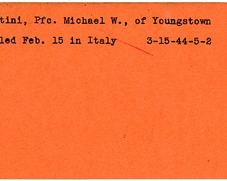 World War II, Vindicator, Michael W. Martini, Pfc., Youngstown, killed, Italy, 1944