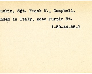 World War II, Vindicator, Frank W. Maruskin, Campbell, wounded, Italy, Purple Heart, 1944