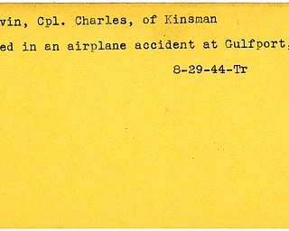 World War II, Vindicator, Charles Marvin, Kinsman, killed, airplane accident, Gulfport, Mississippi, 1944, Trumbull