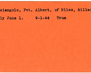World War II, Vindicator, Albert Masciangelo, Niles, killed, Italy, 1944, Trumbull