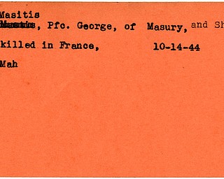 World War II, Vindicator, George Masitis, Masury, Sharon, killed, France, 1944, Mahoning