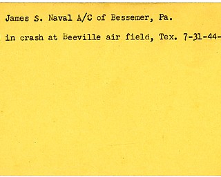 World War II, Vindicator, James S. Mason, Bessemer, Pennsylvania, killed, Beeville air field, Texas, 1944, Mahoning