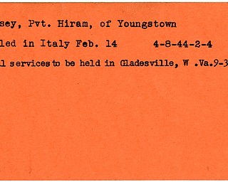 World War II, Vindicator, Hiram Massey, Youngstown, killed, Italy, 1944, funeral, Gladesville, West Virginia, 1948