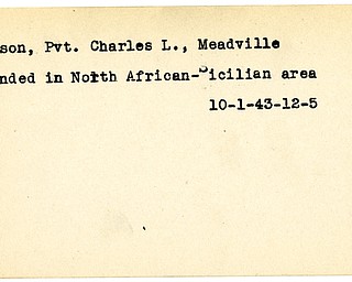 World War II, Vindicator, Charles L. Masson, Meadville, wounded, North Africa, Sicilian area, 1943