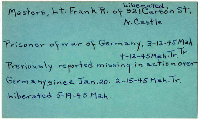 World War II, Vindicator, Frank R. Masters, New Castle, missing, Germany, prisoners, liberated, 1945, Mahoning, Trumbull
