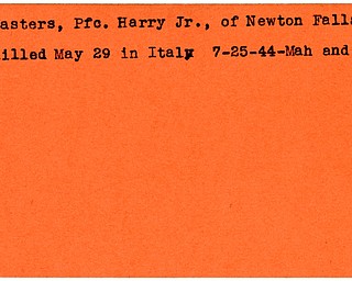 World War II, Vindicator, Harry Masters Jr., Newton Falls, killed, Italy, 1944, Mahoning, Trumbull