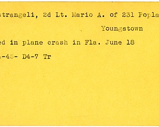 World War II, Vindicator, Mario A. Mastrangeli, Youngstown, killed, plane crash, Florida, 1945, Trumbull