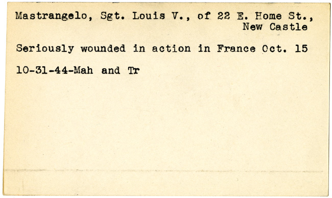 World War II, Vindicator, Louis V. Mastrangelo, New Castle, wounded, France, 1944, Mahoning, Trumbull