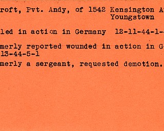 World War II, Vindicator, Andy Alcroft, Youngstown, killed, Germany, 1944, wounded