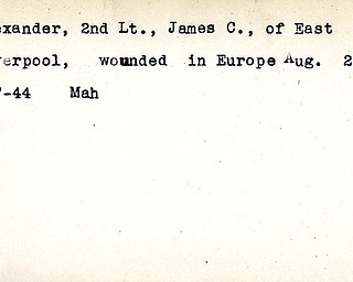 World War II, Vindicator, James C. Alexander, East Liverpool, wounded, Europe, 1944, Mahoning