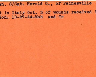 World War II, Vindicator, Harold G. Allen, Painesville, killed, Italy, 1944, Mahoning, Trumbull