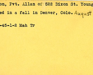 World War II, Vindicator, Allan Allison, killed, fall, Denver, Colorado, 1945, Mahoning, Trumbull