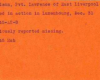 World War II, Vindicator, Lawrence Allison, East Liverpool, killed, Luxembourg, 1945, missing