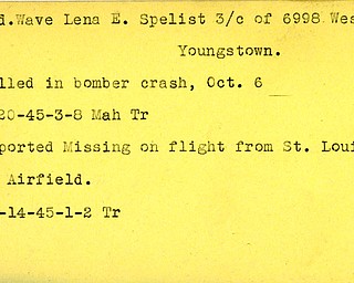 World War II, Vindicator, Lena E. Allred, Youngstown, killed, bomber crash, 1945, Mahoning, Trumbull