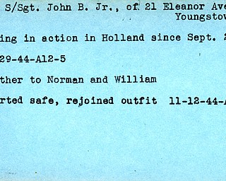World War II, Vindicator, John B. Alm Jr, Youngstown, missing, Holland, 1944, Norman Alm, William Alm, safe, rejoined outfit