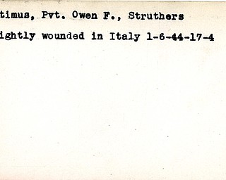 World War II, Vindicator, Owen F. Altimus, Struthers, wounded, Italy, 1944