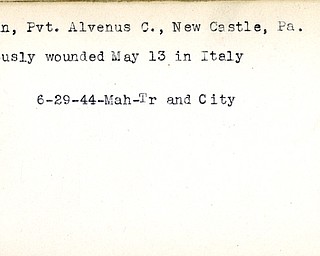 World War II, Vindicator, Alvenus C. Altman, New Castle, wounded, Italy, 1944, Mahoning, Trumbull, city