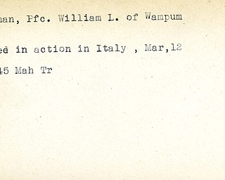 World War II, Vindicator, William L. Altman, Wampum, wounded, Italy, 1945, Mahoning, Trumbull
