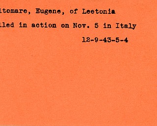 World War II, Vindicator, Eugene Altomare, Leetonia, killed, Italy, 1943