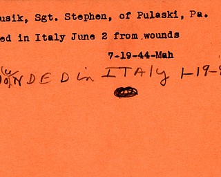 World War II, Vindicator, Stephen Alusik, Pulaski, wounded, Italy, died, 1944, Mahoning