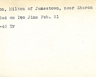 World War II, Vindicator, Milton Amon, Jamestown, Sharon, wounded, Iwo Jima, 1945, Trumbull