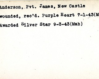 World War II, Vindicator, James Anderson, New Castle, wounded, purple heart, 1943, silver star, 1943, Mahoning