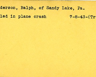 World War II, Vindicator, Ralph Anderson, Sandy Lake, killed, plane crash, 1943, Trumbull