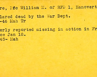 World War II, Vindicator, William M. Andre, Hanoverton, missing, France, 1945, Mahoning, 1946, died, France, Mahoning, Trumbull