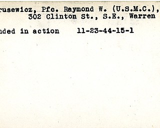 World War II, Vindicator, Raymond W. Andrusewicz, USMC, Warren, wounded, 1944