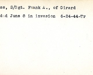 World War II, Vindicator, Frank A. Anness, Girard, wounded, 1944, Trumbull