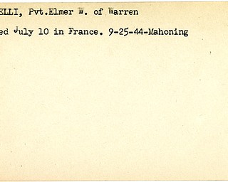 World War II, Vindicator, Elmer W. Antonelli, Warren, wounded, France, 1944, Mahoning