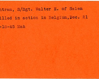 World War II, Vindicator, Walter E. Antram, killed, Salem, Belgium, 1945, Mahoning
