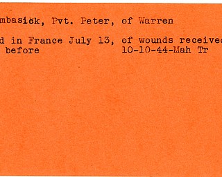 World War II, Vindicator, Peter Arambasick, Warren, died, wounded, France, 1944, Mahoning, Trumbull