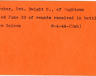 World War II, Vindicator, Dwight N. Archer, Pughton, died, wounded, New Guinea, 1944, Mahoning