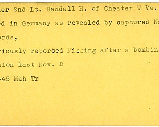 World War II, Vindicator, Randall H. Archer, Cheater, West Virginia, died, Germany, Nazi records, missing, 1945, Mahoning, Trumbull