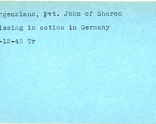 World War II, Vindicator, John Argenziano, Sharon, missing, Germany, 1945, Trumbull