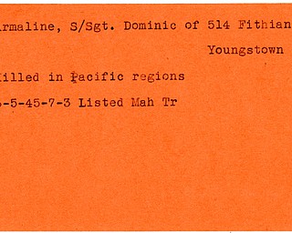 World War II, Vindicator, Dominic Armaline, Youngstown, killed, Pacific, 1945, Mahoning, Trumbull