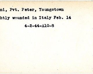 World War II, Vindicator, Peter Armeni, Youngstown, wounded, Italy, 1944