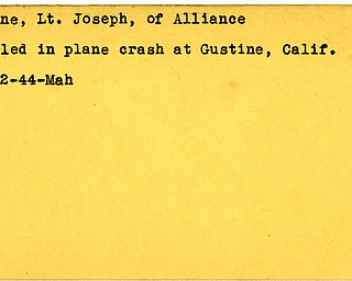 World War II, Vindicator, Joseph Arone, Alliance, killed, plane crash, Gustine, California, 1944, Mahoning