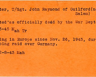 World War II, Vindicator, John Raymond Arter, Guilford, missing, died, 1945, Mahoning, Trumbull, Europe, 1943, Germany