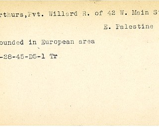 World War II, Vindicator, Willard R. Arthurs, East Palestine, wounded, Europe, 1945, Trumbull