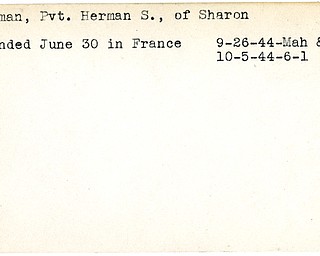 World War II, Vindicator, Herman S. Artman, Sharon, wounded, France, 1944, Mahoning, Trumbull