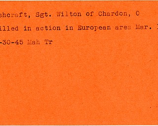 World War II, Vindicator, Wilton Ashcraft, killed, Chardon, Europe, 1945, Mahoning, Trumbull