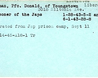 World War II, Vindicator, Donald Ashman, Youngstown, prisoner, Japanese, liberated, 1943, 1945, Trumbull